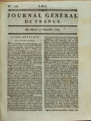 Affiches, annonces et avis divers ou Journal général de France (Affiches, annonces, et avis divers) Dienstag 27. September 1785