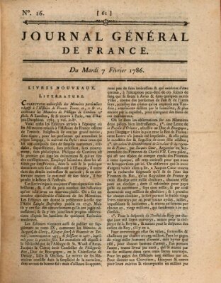 Affiches, annonces et avis divers ou Journal général de France (Affiches, annonces, et avis divers) Dienstag 7. Februar 1786