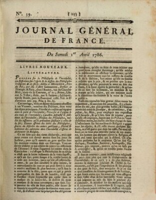 Affiches, annonces et avis divers ou Journal général de France (Affiches, annonces, et avis divers) Samstag 1. April 1786