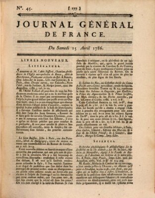 Affiches, annonces et avis divers ou Journal général de France (Affiches, annonces, et avis divers) Samstag 15. April 1786