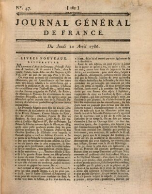 Affiches, annonces et avis divers ou Journal général de France (Affiches, annonces, et avis divers) Donnerstag 20. April 1786