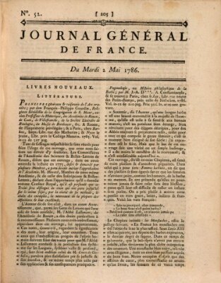 Affiches, annonces et avis divers ou Journal général de France (Affiches, annonces, et avis divers) Dienstag 2. Mai 1786