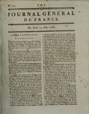 Affiches, annonces et avis divers ou Journal général de France (Affiches, annonces, et avis divers) Donnerstag 15. Juni 1786