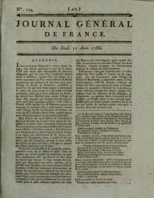 Affiches, annonces et avis divers ou Journal général de France (Affiches, annonces, et avis divers) Donnerstag 31. August 1786