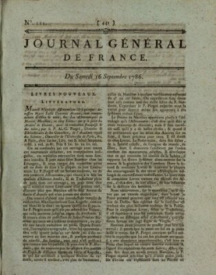 Affiches, annonces et avis divers ou Journal général de France (Affiches, annonces, et avis divers) Samstag 16. September 1786