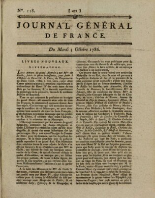 Affiches, annonces et avis divers ou Journal général de France (Affiches, annonces, et avis divers) Dienstag 3. Oktober 1786