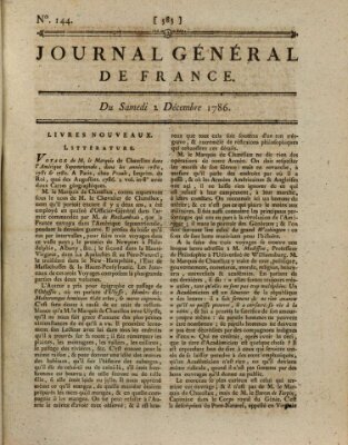 Affiches, annonces et avis divers ou Journal général de France (Affiches, annonces, et avis divers) Samstag 2. Dezember 1786