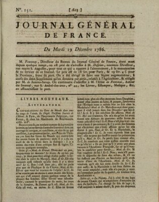 Affiches, annonces et avis divers ou Journal général de France (Affiches, annonces, et avis divers) Dienstag 19. Dezember 1786