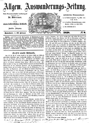 Allgemeine Auswanderungs-Zeitung Freitag 19. Februar 1858