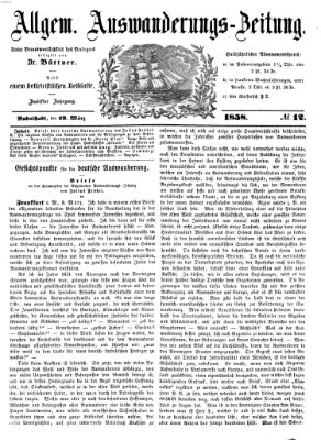 Allgemeine Auswanderungs-Zeitung Freitag 19. März 1858