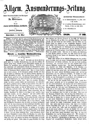 Allgemeine Auswanderungs-Zeitung Freitag 14. Mai 1858