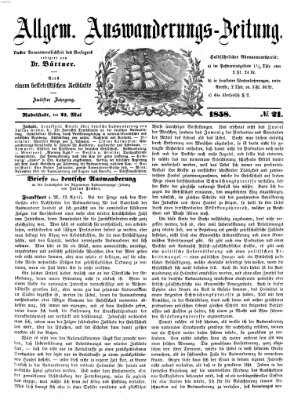 Allgemeine Auswanderungs-Zeitung Freitag 21. Mai 1858