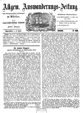 Allgemeine Auswanderungs-Zeitung Freitag 4. Juni 1858