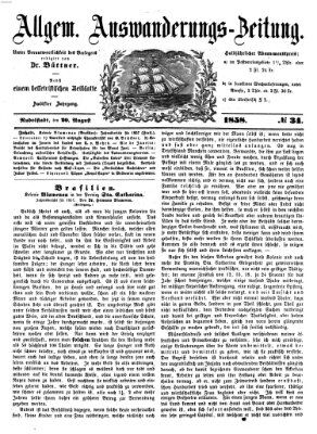 Allgemeine Auswanderungs-Zeitung Freitag 20. August 1858