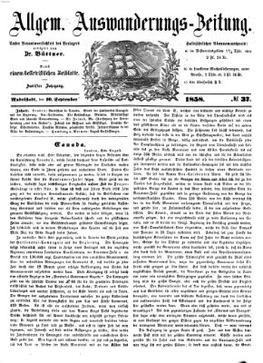 Allgemeine Auswanderungs-Zeitung Freitag 10. September 1858