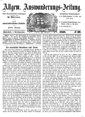 Allgemeine Auswanderungs-Zeitung Freitag 24. September 1858