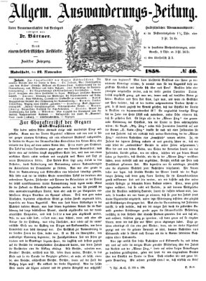 Allgemeine Auswanderungs-Zeitung Freitag 12. November 1858