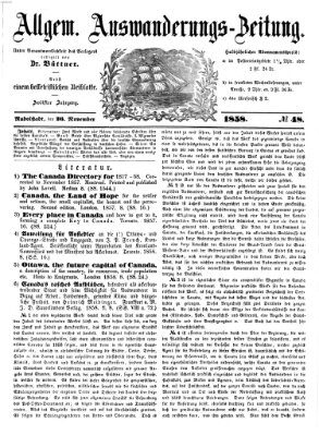 Allgemeine Auswanderungs-Zeitung Freitag 26. November 1858