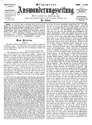 Allgemeine Auswanderungs-Zeitung Freitag 2. September 1859