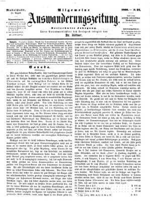 Allgemeine Auswanderungs-Zeitung Freitag 10. August 1860