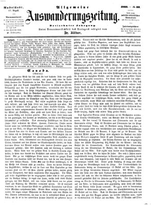 Allgemeine Auswanderungs-Zeitung Freitag 17. August 1860