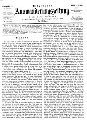 Allgemeine Auswanderungs-Zeitung Freitag 16. November 1860