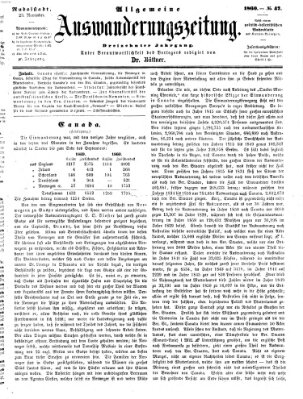 Allgemeine Auswanderungs-Zeitung Freitag 23. November 1860