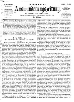 Allgemeine Auswanderungs-Zeitung Freitag 15. November 1861