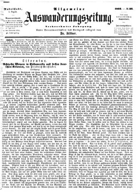 Allgemeine Auswanderungs-Zeitung Freitag 8. August 1862