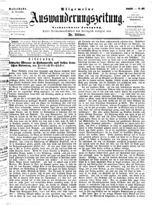 Allgemeine Auswanderungs-Zeitung Freitag 21. November 1862