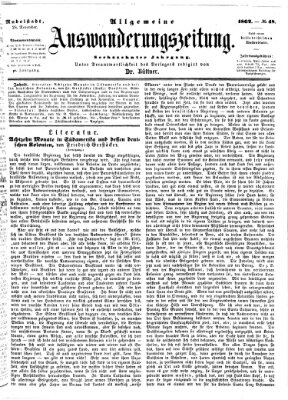 Allgemeine Auswanderungs-Zeitung Samstag 29. November 1862