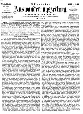 Allgemeine Auswanderungs-Zeitung Freitag 27. März 1863