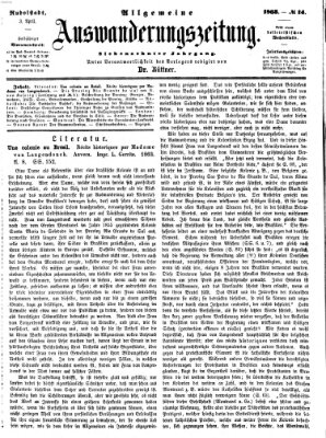 Allgemeine Auswanderungs-Zeitung Freitag 3. April 1863