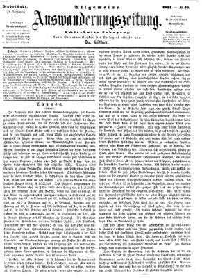 Allgemeine Auswanderungs-Zeitung Donnerstag 29. September 1864