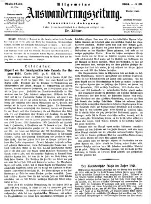 Allgemeine Auswanderungs-Zeitung Donnerstag 11. Mai 1865