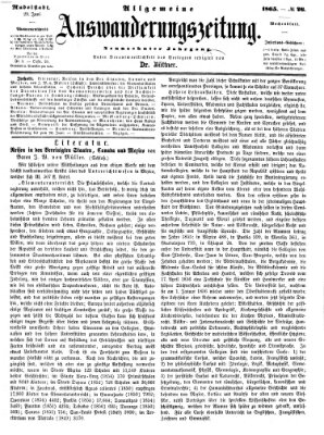 Allgemeine Auswanderungs-Zeitung Donnerstag 29. Juni 1865