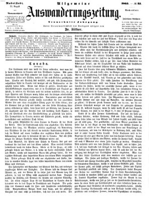 Allgemeine Auswanderungs-Zeitung Donnerstag 31. August 1865