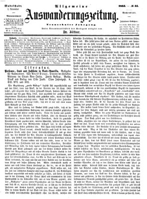 Allgemeine Auswanderungs-Zeitung Donnerstag 2. November 1865