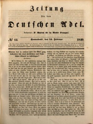 Zeitung für den deutschen Adel Samstag 15. Februar 1840