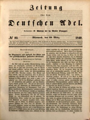 Zeitung für den deutschen Adel Mittwoch 18. März 1840