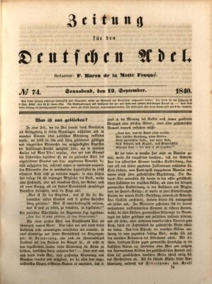 Zeitung für den deutschen Adel Samstag 12. September 1840