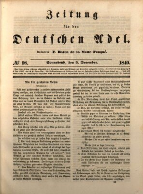 Zeitung für den deutschen Adel Samstag 5. Dezember 1840