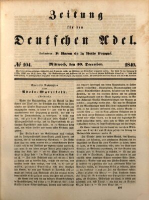 Zeitung für den deutschen Adel Mittwoch 30. Dezember 1840