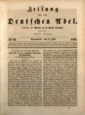 Zeitung für den deutschen Adel Samstag 3. Juli 1841