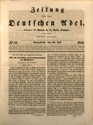 Zeitung für den deutschen Adel Samstag 31. Juli 1841