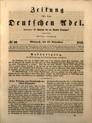 Zeitung für den deutschen Adel Mittwoch 17. November 1841