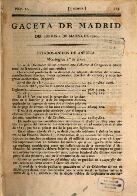 Gaceta de Madrid Donnerstag 2. März 1820