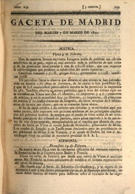 Gaceta de Madrid Dienstag 7. März 1820