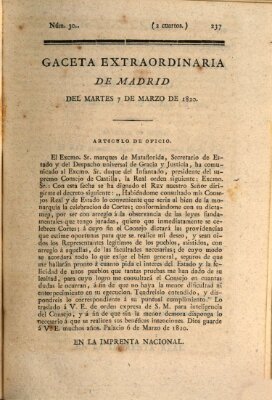 Gaceta de Madrid Dienstag 7. März 1820