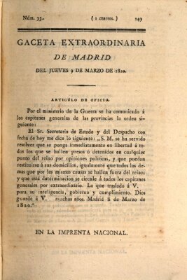 Gaceta de Madrid Donnerstag 9. März 1820